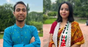 জাকসুতে ছাত্রদলের প্যানেলের ভিপি প্রার্থী শেখ সাদী হাসান ও জিএস তানজিলা হোসাইন বৈশাখী। ছবি : সংগৃহীত