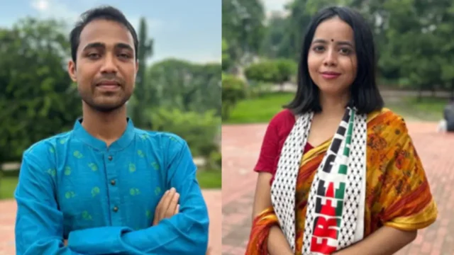 image_222652_1757789845 জাকসুতে ছাত্রদলের প্যানেলের ভিপি প্রার্থী শেখ সাদী হাসান ও জিএস তানজিলা হোসাইন বৈশাখী। ছবি : সংগৃহীত